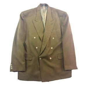 vtg 90s Double Breasted 44R Brown Black‎ Houndstooth Blazer Jacket Sport Coat